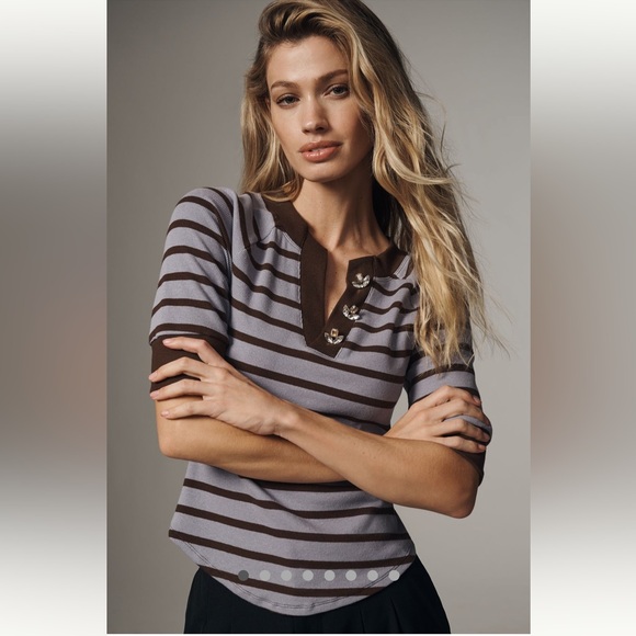 Maeve Purple Half-Sleeve Henley Tee - Picture 1 of 9